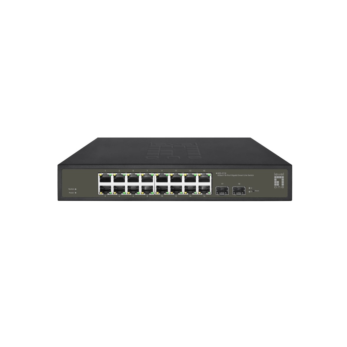 LevelOne Hilbert 18-Port Gigabit Smart Lite Switch, 16 x Gigabit RJ45, 2 x Gigabit SFP, Managed, L2, Gigabit Ethernet (10/100/1000), Rack-Einbau