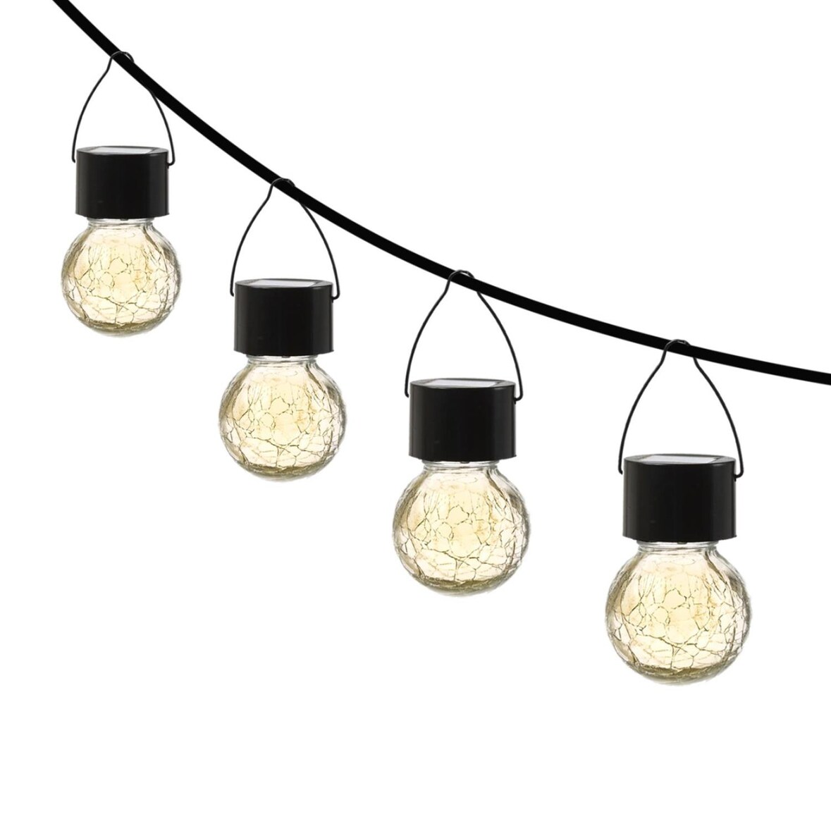 LED Solar Hängeleuchte CRACKLE Bruchglas-Optik Kugelleuchte H: 9cm 4St