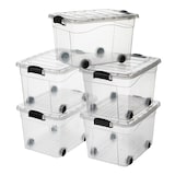 thumbnail of 5 Stück Aufbewahrungsbox transparent 40 Liter mit Deckel und Klickverschluss 530 x 400 x 320 mm inkl. Rollen