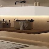 thumbnail of Wandhängendes Badezimmermöbel-Set mit Sinterstein-Waschbecken, Spiegel, Ablageplatte und Ablaufgarnitur 120×55 cm【R344-120】