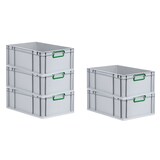 thumbnail of PROREGAL 4x Eurobox NextGen Color | HxBxT 22x40x60cm | 44 Liter | Griffe grün geschlossen | Verstärkter Boden | Eurobehälter