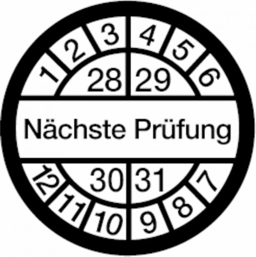 Dreifke® Prüfplakette, Nächste Prüfung, weiß/schwarz, - 16 mm Dokumentenfolie selbstklebend, 10 St