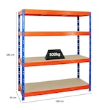 thumbnail of PROREGAL Étagère charge lourde RHINO | HxLxP 180x160x60cm | 4 niveaux en aggloméré 16mm | 500kg par niveau | Bleu/Orange | Étagère de garage