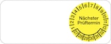 thumbnail of Kabelprüfplakette ab 27, Nächster Prüftermin, Gelb/Schwarz - Bogen = 5 Plaketten - 50 x 20 mm Folie selbstklebend