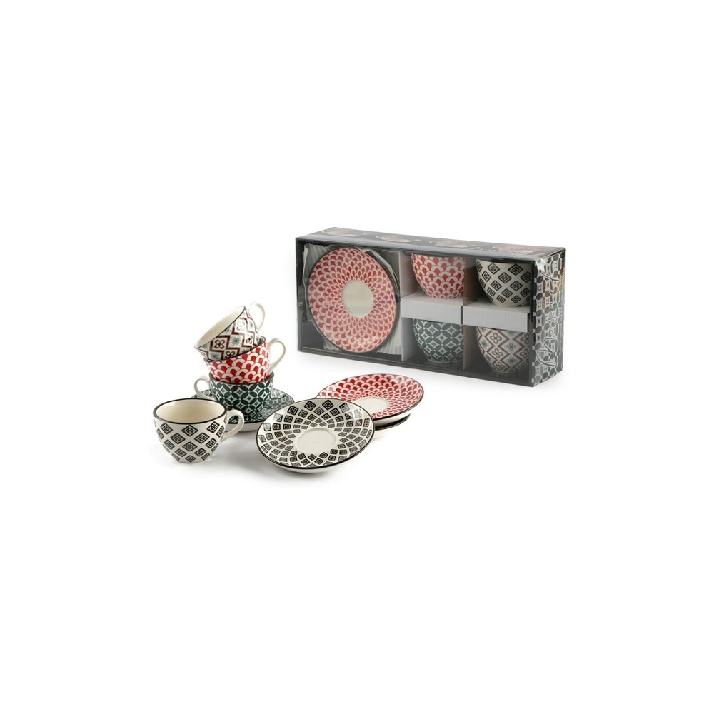 Conf. 4 Pezzi Mosaik Tazza Tè Cl 16 C/piatto Decori Assortiti Lioness