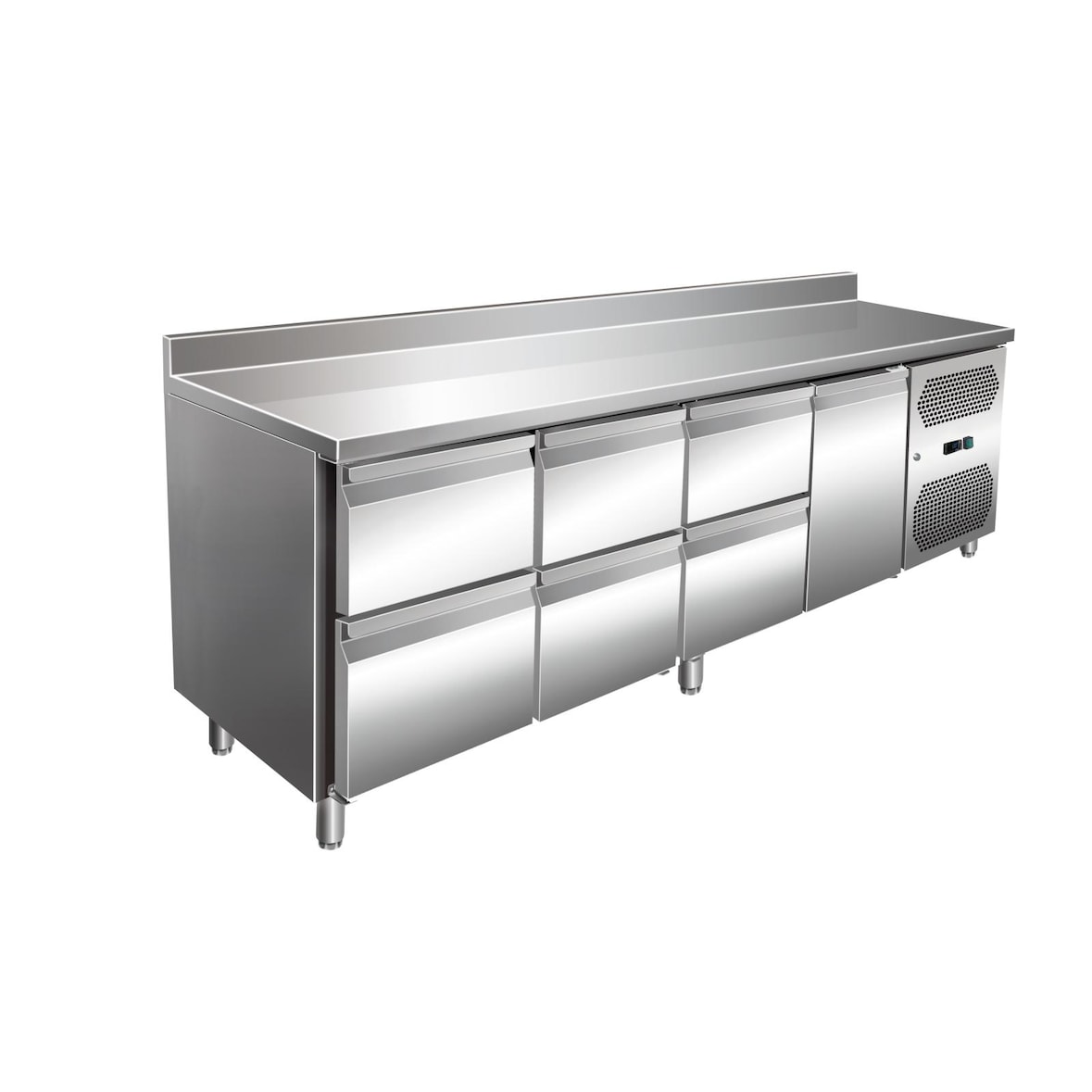 A&S VIP Kühltisch mit 3x 2 Schubladen und 1 Tür und Aufkantung -2 bis +8°C 2.230x700x960 mm