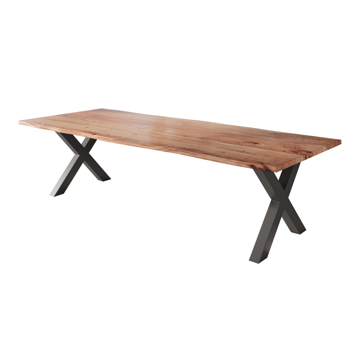 Esstisch Baumkante massiv Akazie natur 280 x 100 schwarz X-Gestell NICK