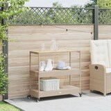 thumbnail of vidaXL Keukentrolley 3-laags poly rattan en massief acaciahout beige