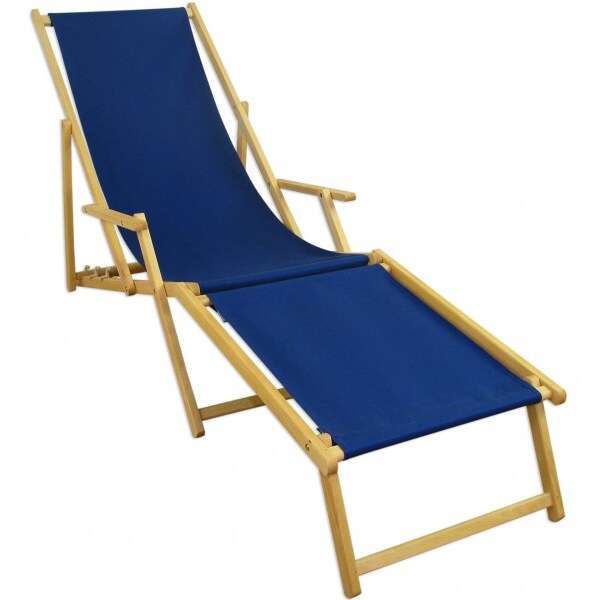 Liegestuhl blau Sonnenliege Gartenliege Fußteil Deckchair Strandstuhl Buche klappbar 10-307NF