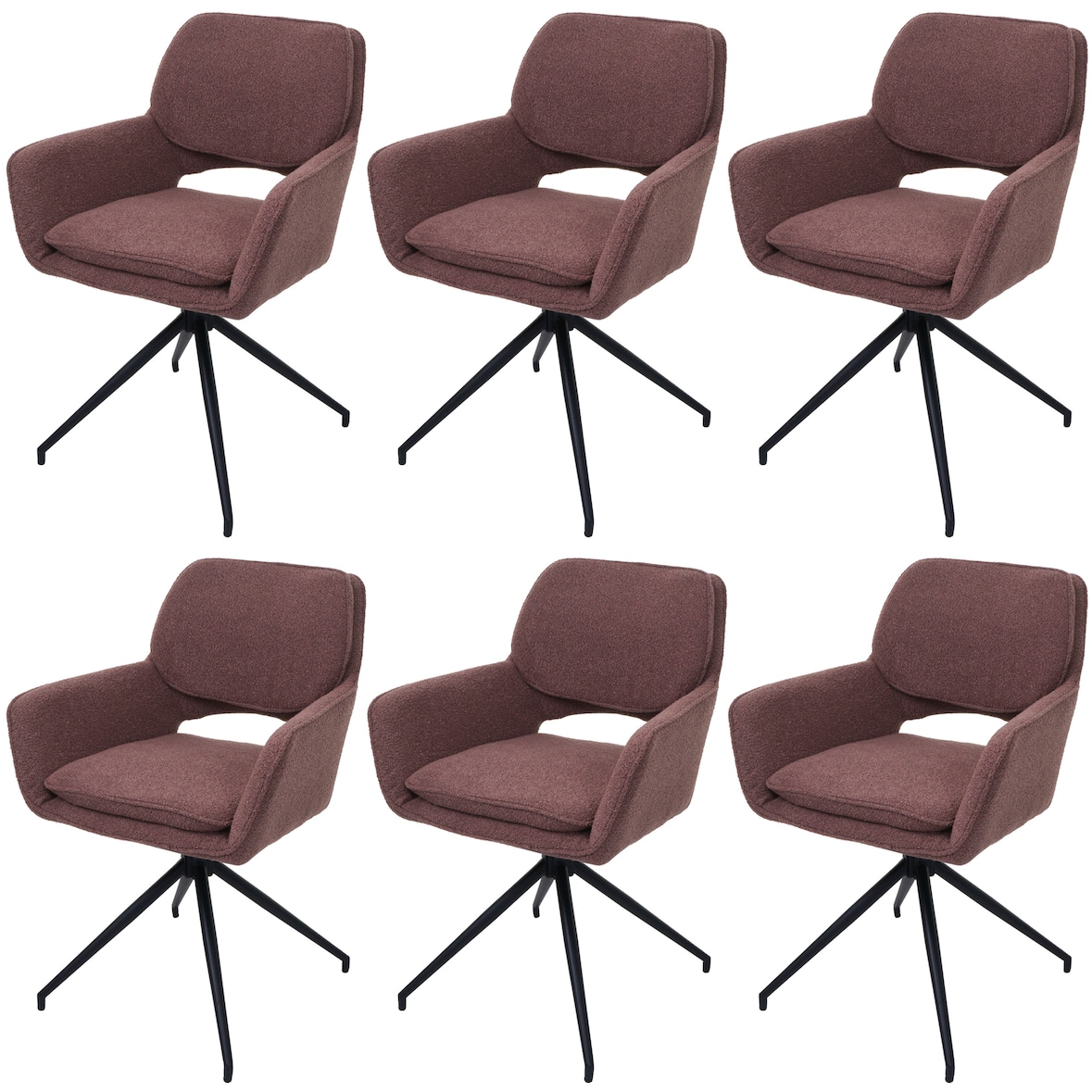 Set van 6 eetkamerstoelen HWC-N74, keukenstoel, draaibaar met terugloop, bouclé stof (540g/m²) Oeko-Tex ~ lichtbruin