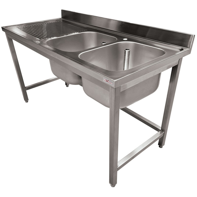 Plonge inox ECO 2 cuves égouttoir gauche, sans tablette inférieure - Diverso
