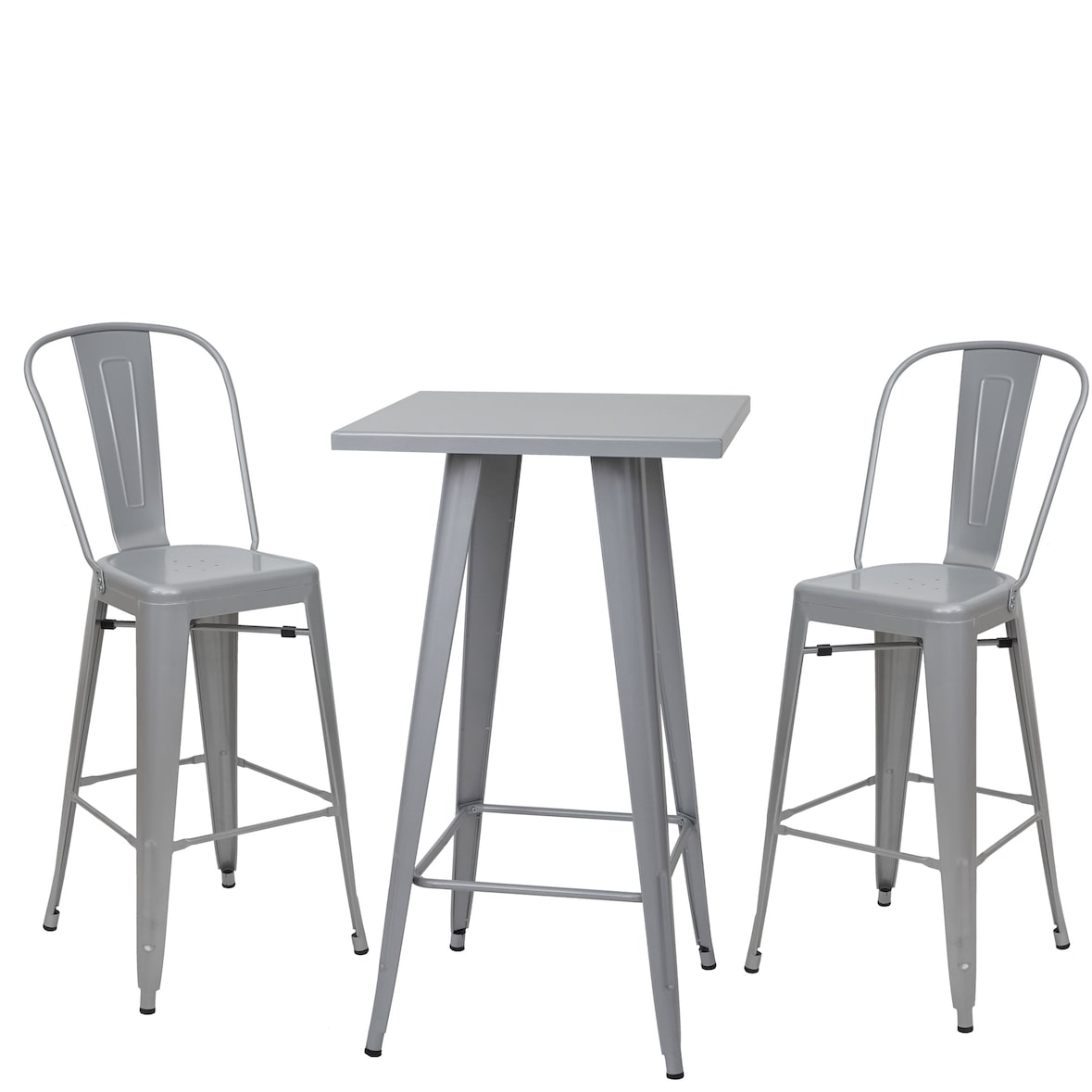 Conjunto mesa alta + 2x banco de bar HWC-A73, banco de bar mesa de bar, design industrial em metal ~ cinzento
