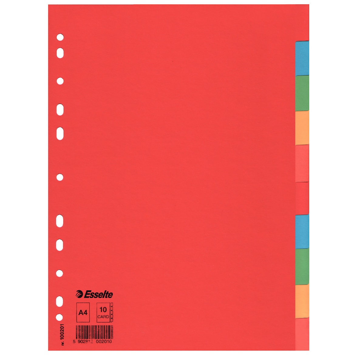 Separadores multitaladro. DIN A4. Sin cartulina índice. Pestañas cartón 150g. 1-10, multicolor. Pack de 10