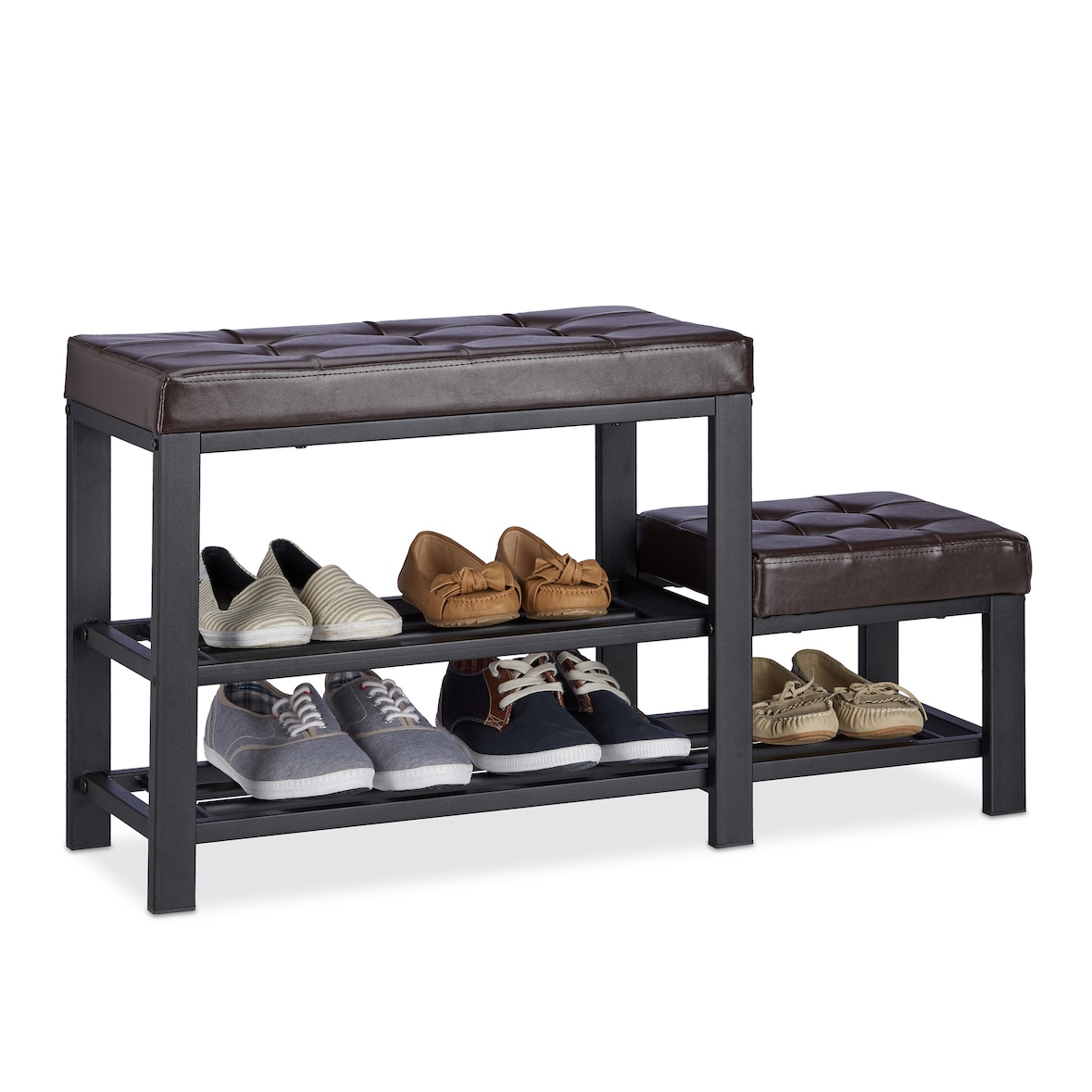 Relaxdays Schuhbank mit Hocker, gemütliche Sitzpolster, Schuhablage 2 Ebenen, Kinder, HBT: 50 x 90,5 x 30,5 cm, braun