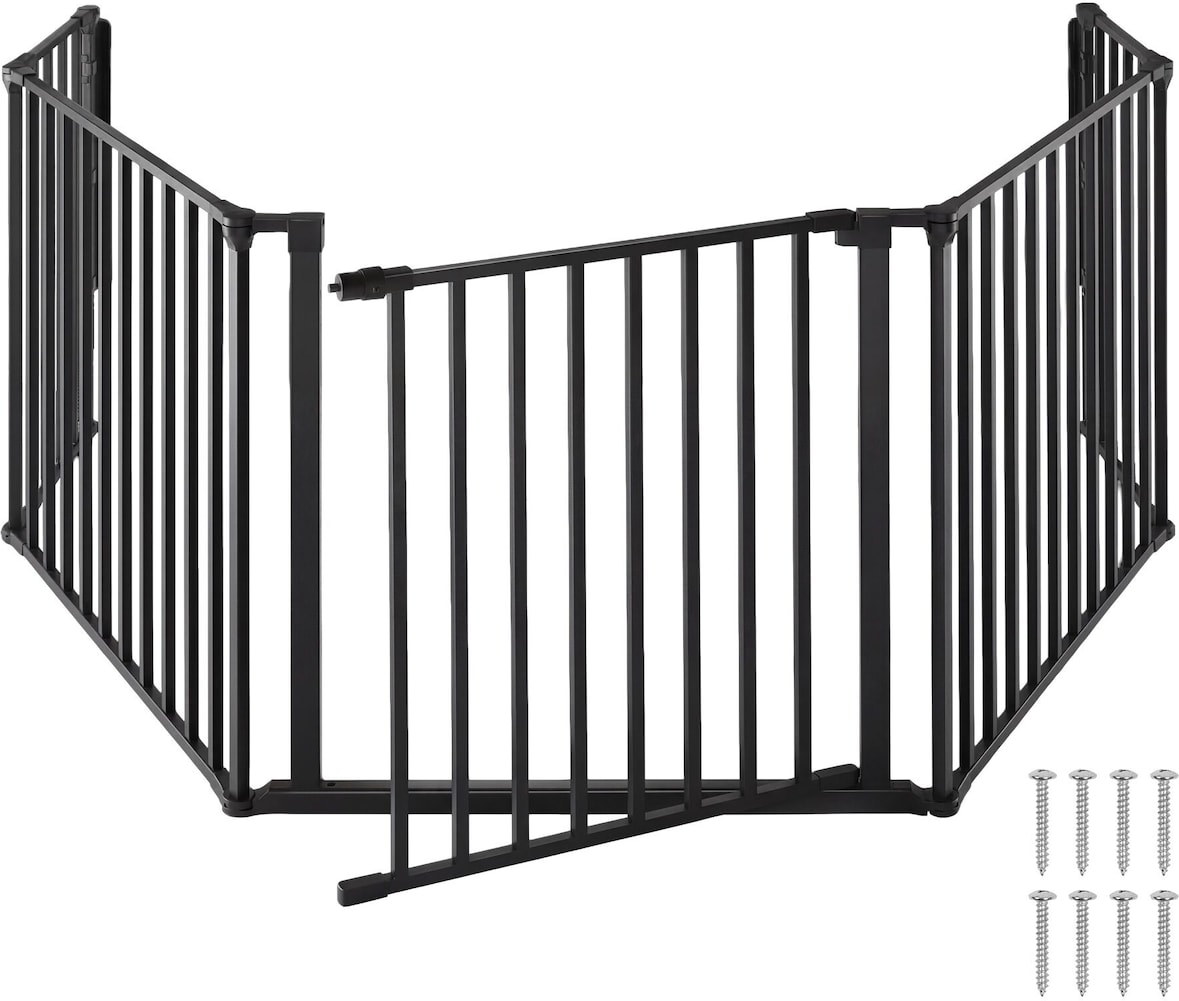 tectake 5-delig openhaardhek, AGGNI, gepoedercoat staal, 2893x30x715 mm, stabiele constructie, deur met veiligheidsslot, zwart