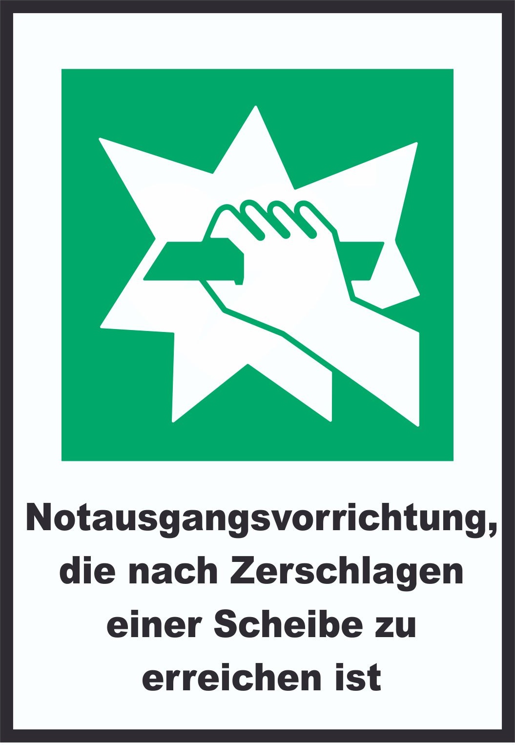 Notausgangsvorrichtung, die nach Zerschlagen einer Scheibe zu erreichen ist