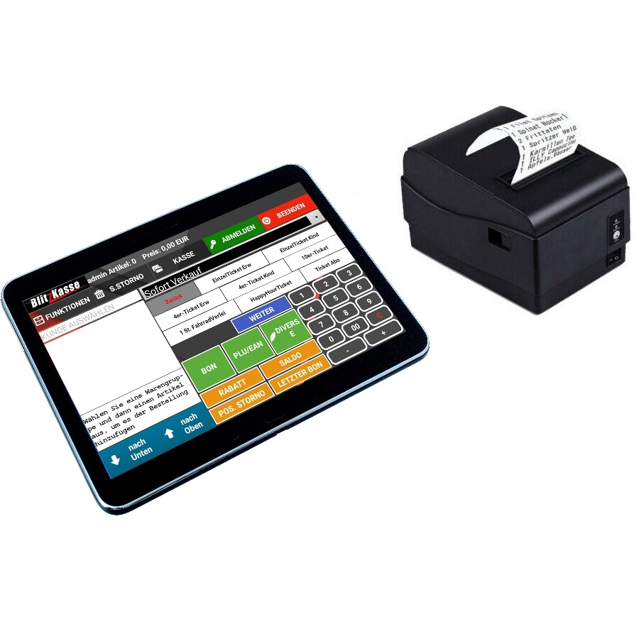 10" Mobile Kasse für Einzelhandel und Schnellgastronomie: Terminal, Bondrucker
