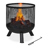 thumbnail of Relaxdays Feuerkorb, Mesh Design, Feuerrost, Schürhaken, Feuer im Garten, Feuertonne, Stahl, HxD: 53 x 44 cm, schwarz