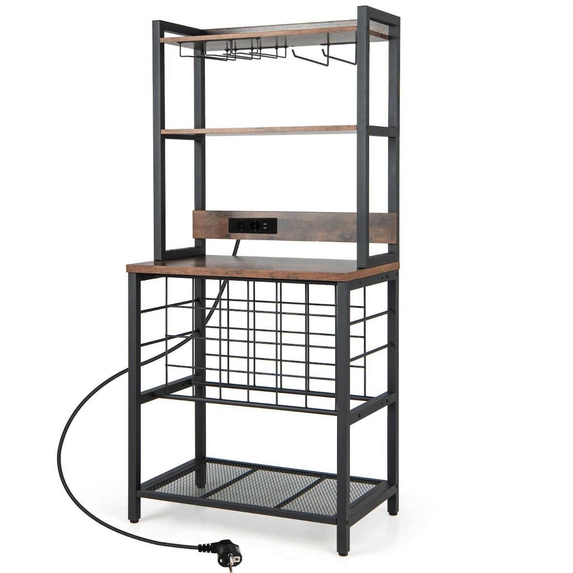Helloshop26 - Multifunctioneel wijnrek 76 x 48 x 163 cm grote capaciteit 24 flessen industriële stijl zwart MDF 20_0020844