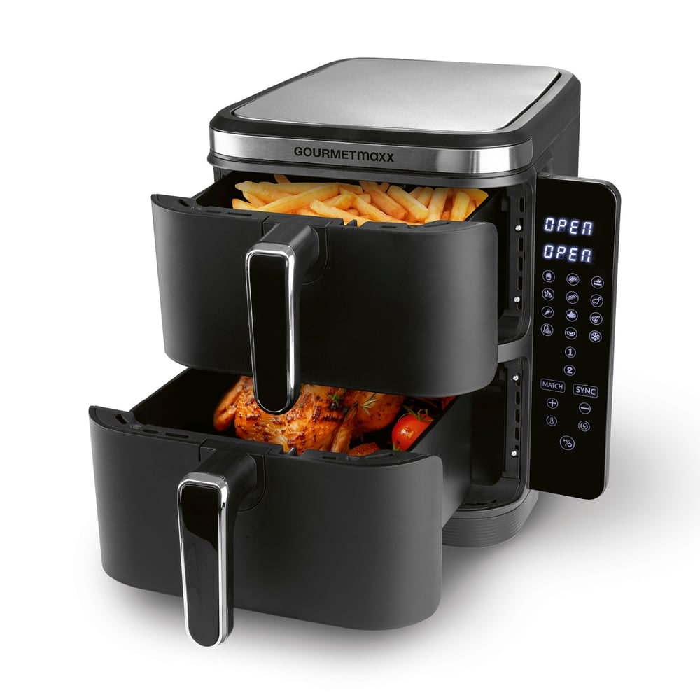 GOURMETmaxx FryUp Vertikale Doppelkammer-Heißluftfritteuse - 10 L - 2800 Watt