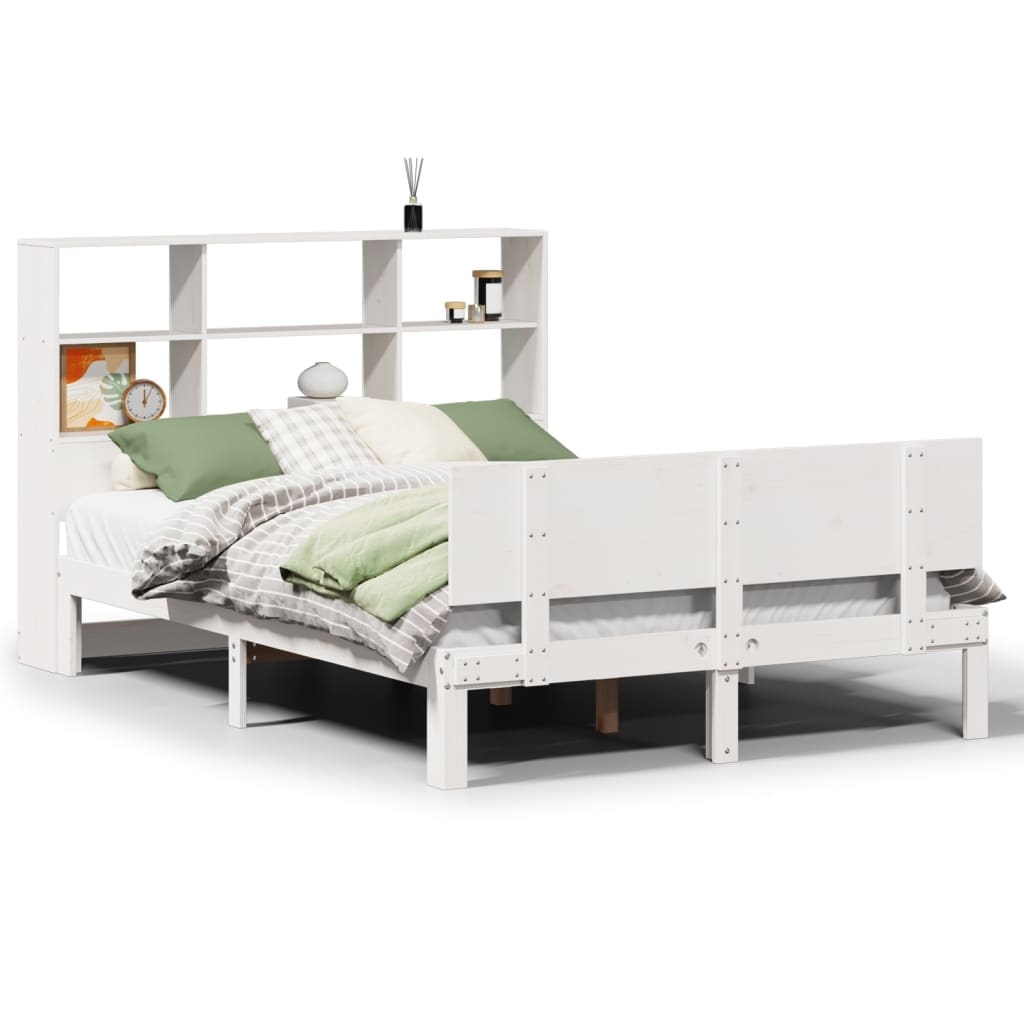 vidaXL Massivholzbett mit Regal ohne Matratze Weiß 140x190 cm Kiefer