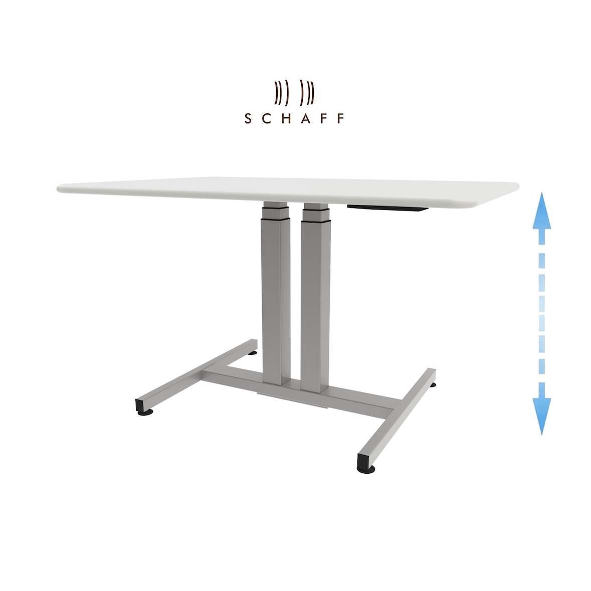 Schaff höhenverstellbarer Schreibtisch Progress | mit Gasfeder | Höhe 64 bis 106 cm | Tischplatte 120x80 cm | Gestell Silber