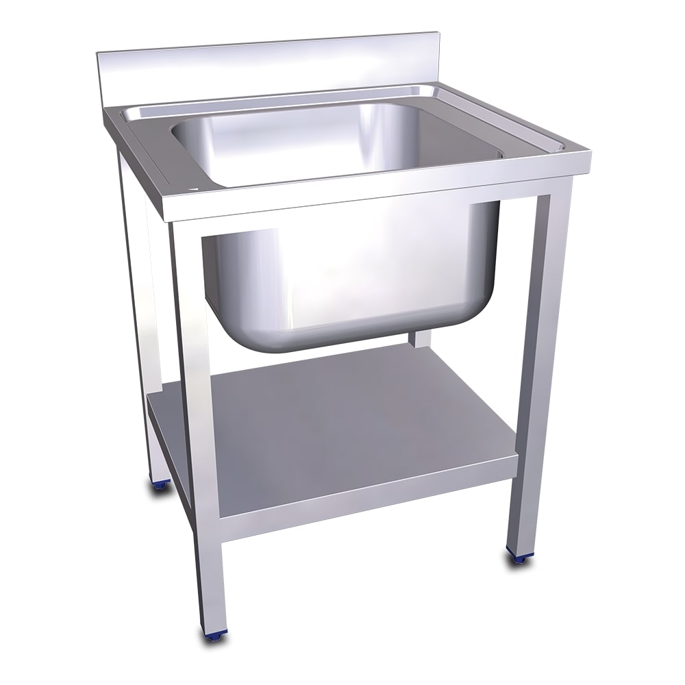 Fregadero con soporte, cubeta y entrepaño