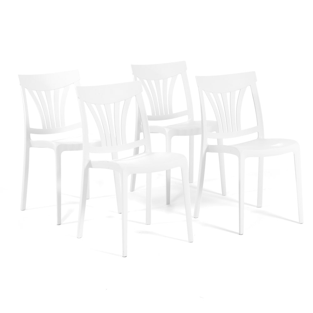 Set 4 Chaises en polypropylène avec fibre de verre empilables pour extérieur et jardin, bar et restaurant, cuisine design moderne - GINA - Blanc