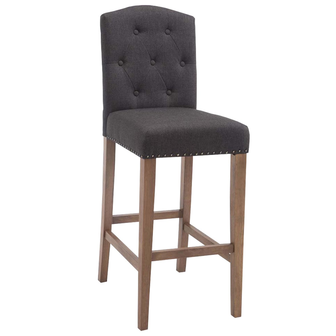 Décoshop26 - Tabouret de bar chaise haute avec dossier capitonné tissu gris foncé et pieds en bois clair 10_0000075
