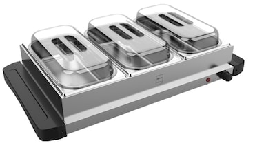 METRO Professional elektrische chafing dish warmer GFW1000, roestvrij staal, 65.7x36.1x 16.7, 400W, GN 1/3, tot 85°C, met deksel en bakplaat, zilver
