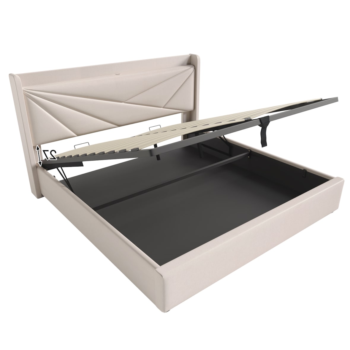 Merax Hydraulisches Polsterbett 180x200 Stauraumbett Doppelbett aus Leinen mit USB Typ C Ladefunktion & Lattenrost Beige