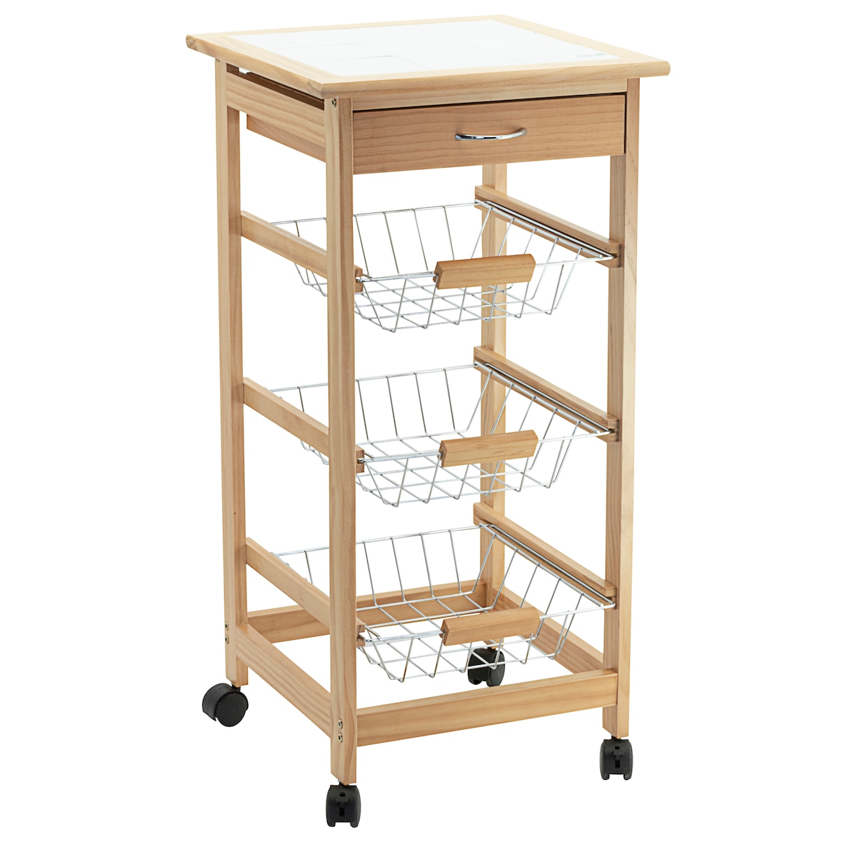 Casa Collection carrello cucina Calgary con tre cesti, in mdf, dimensioni 37x37x75 cm, colore naturale