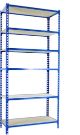 thumbnail of SimonRack Estantería Metálica, 2500x800x400 mm, 6 Alturas, Bandeja Madera, 150 kg de Punto Flexión, Azul/Madera - Maderclick