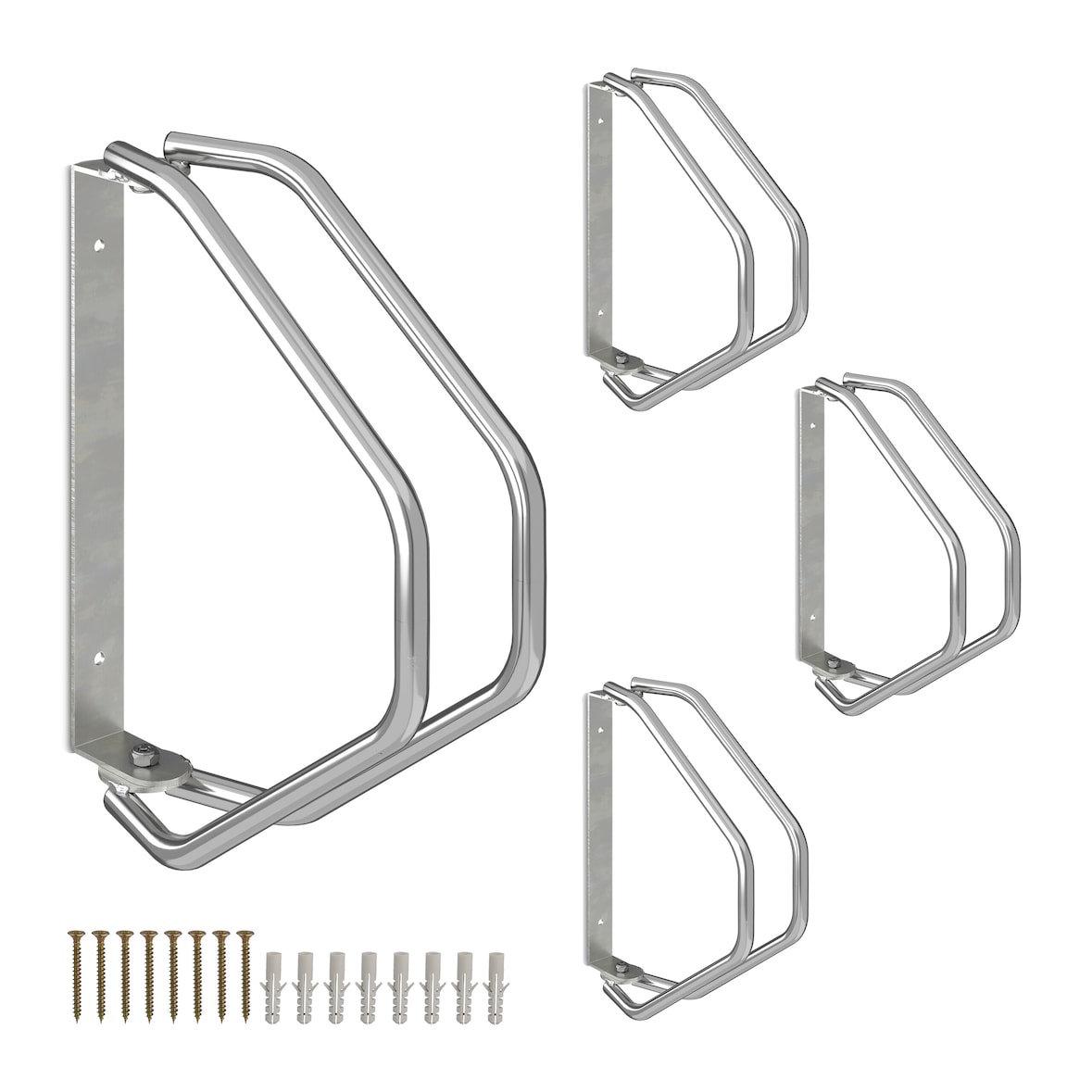Relaxdays Fahrradständer, 4er Set, Wandmontage, stabiler Stahl, Fahrradwandhalter, 180° schwenkbar, Einzelparker, silber