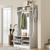 thumbnail of Flurgarderobe Komplett-Set 100x40x185,5 cm mit gepolsterter Sitzbank, Flip-Top Schuhschrank, 6 Haken, offener Stauraum, Garderobe, modern, Weiß