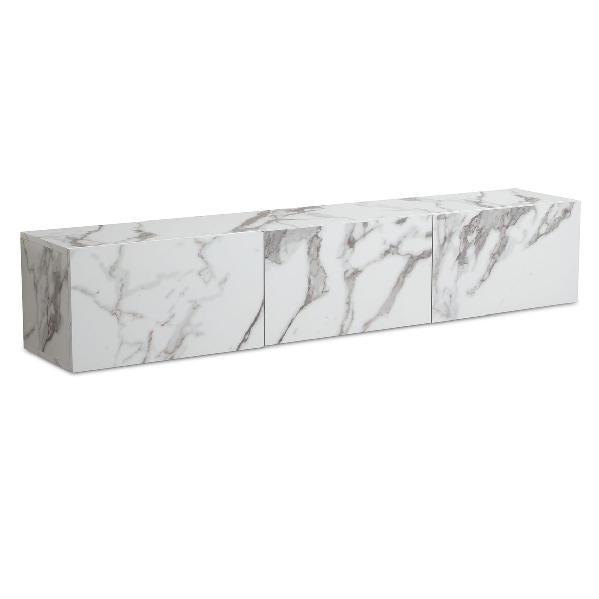 Lowboard Hängend Marmor-Optik Weiß 160x30x30 cm TV-Schrank, Design Fernsehtisch mit Klapptüren Modern, Fernsehschrank Wand, TV-Kommode Fernsehkommode