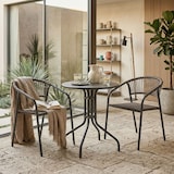 thumbnail of Set pranzo da balcone con tavolino Ø60 e 2 sedie impilabili in acciaio e textilene, ideale per terrazzo, giardino, bar, caffetteria - Max & Gaia
