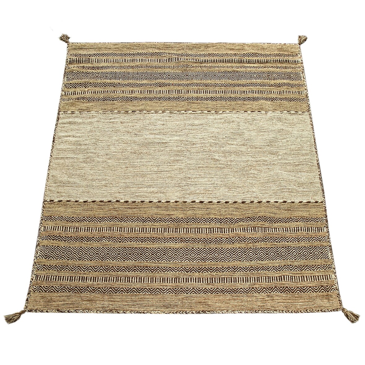 Baumwollteppich Boho wendbar schmutzabweisend Beige Rechteckig 60x110 | 100% Baumwolle, Rücken aus Baumwolle | Florhöhe: 8 mm | pflegeleicht