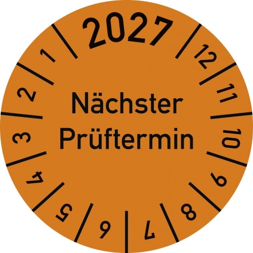 Dreifke® Prüfplakette 2027 Nächster Prüftermin, Folie, Ø 30 mm, 10 Stück/Bogen