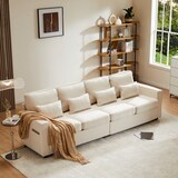 thumbnail of Merax 4-Sitzer-Sofa aus Leinenstoff, mit Armlehnentaschen und 4 Kissen, Sofa im einfachen Stil, geeignet für Wohnzimmer, Wohnung und Büro, Beige