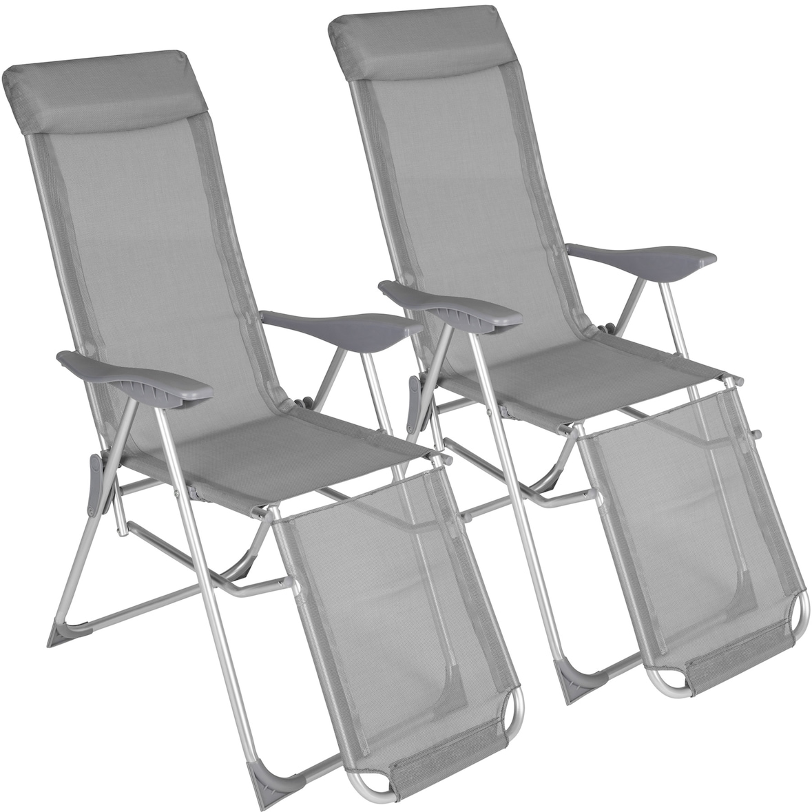 tectake Set van 2 aluminium tuinstoelen inklapbaar met hoofdsteun en voetensteun - grijs - 402763