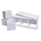 thumbnail of Décoshop26 - Banco de madera de paulownia blanca y MDF con cojín blanco y cajas de almacenaje 47x110x40cm BAN04052