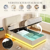 thumbnail of Merax Einzelbett 90x200, Polsterbett mit LED & USB-C, höhenverstellbarem Kopfteil & Unterbett-Stauraum, Cord, Beige