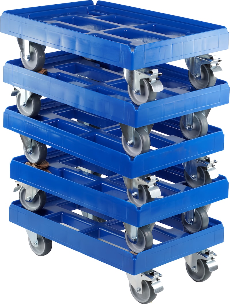 Transportroller Für Kisten 80x60 Cm – 400 Kg Traglast, Blau, 2 Bock- & 2 Lenkrollen Mit Bremse