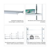 thumbnail of PROREGAL Weitspannregal mit Stahlböden WS 2000 | Grundregal | HxBxT 250x225x60cm | 4 Ebenen | Fachlast 400kg | Verzinkt