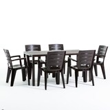 thumbnail of Ensemble table et 6 chaises de jardin, table rectangulaire avec structure en acier et chaises en résine avec accoudoirs, empilables –Thomas+Anita/Noir