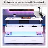 thumbnail of Merax 100*50*44cm hydraulisch höhenverstellbarer Couchtisch, mit LED-Beleuchtung, Bluetooth-APP-Steuerung, 2 Schubladen und offenem Stauraum, Weiß