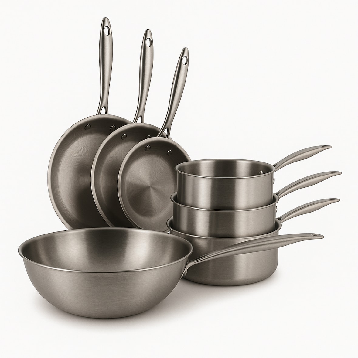 Menastyl - Set 7 pièces triply wok casserole poele en acier inoxydable induction - made in france