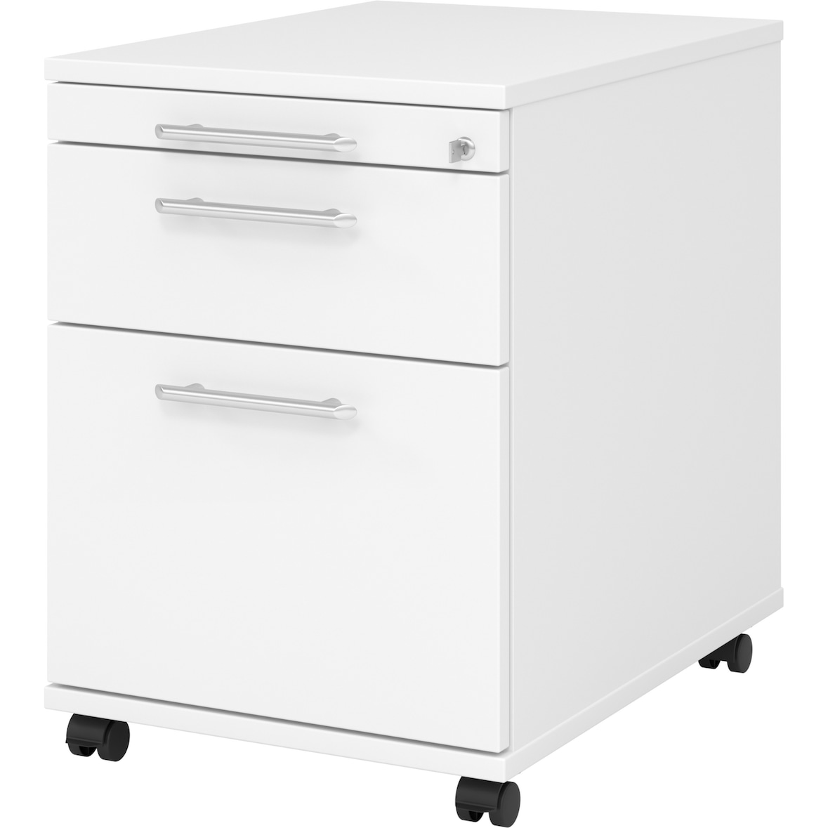 bümö Rollcontainer mit Hängeregistratur, Container abschließbar aus Holz in weiss - Rollwagen für's Büro mit Hängeregister als Schreibtisch