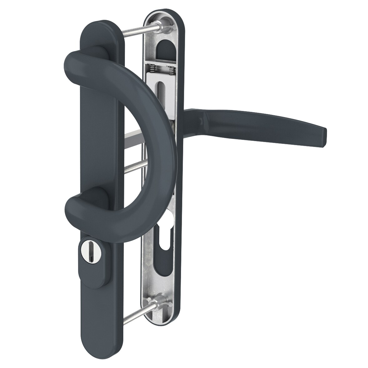 Schmalrahmengarnitur 92mm Anthrazit Kernziehschutz PZ Bügelgriff/Drücker 87-102mm